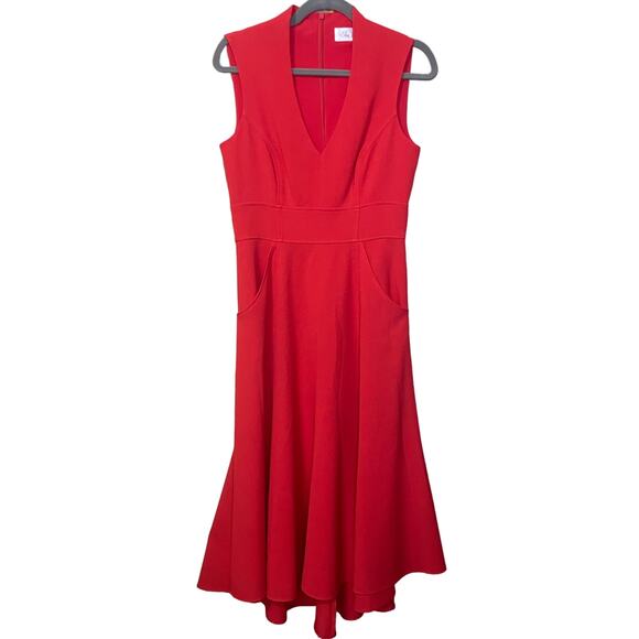 Eliza J Dresses & Skirts - Eliza J  Red high low v neck fit and flare midi dress Size 4 holiday party